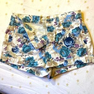 Blue Floral Print Jean Shorts